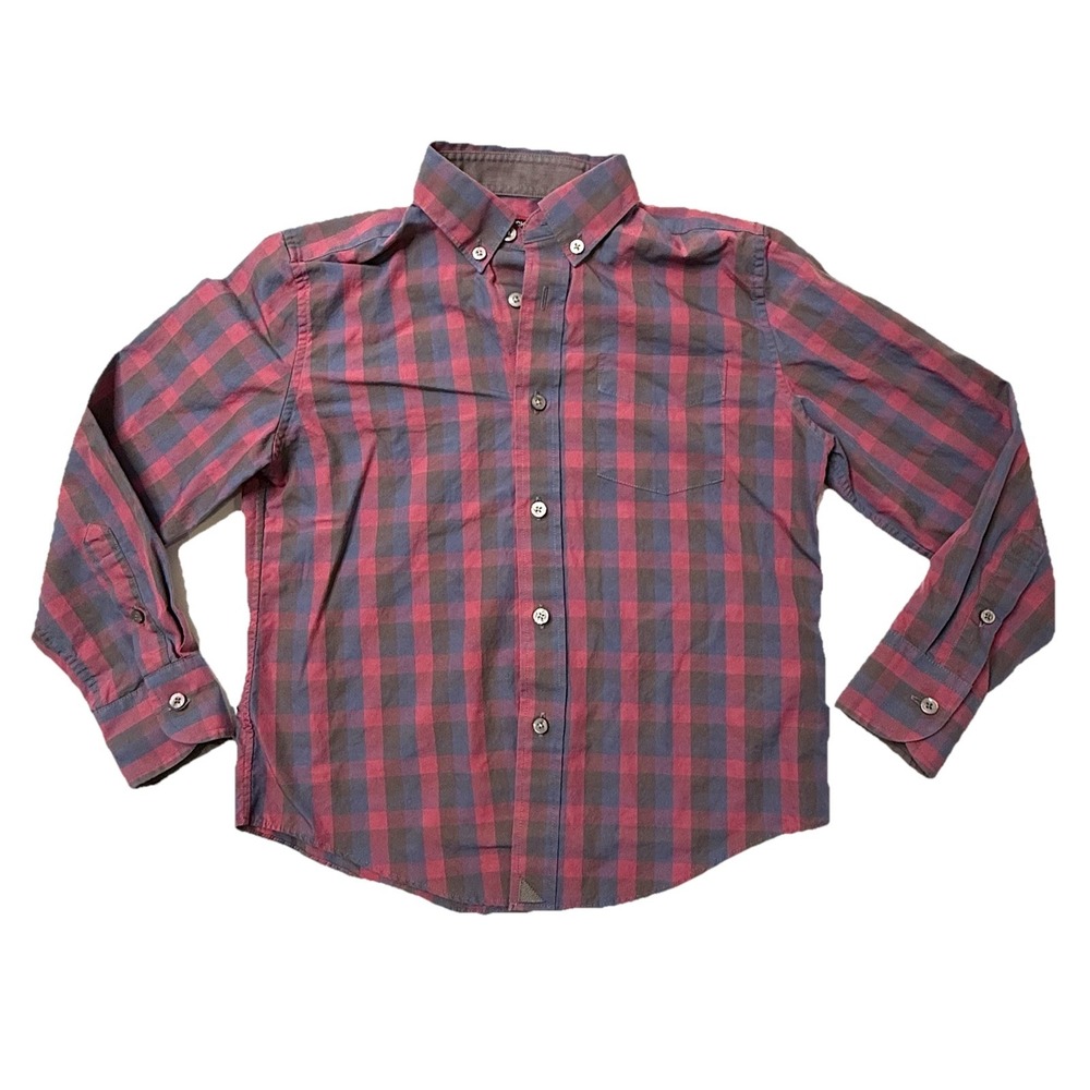 Untuckit Boys Youth Shirt Size 8‎ Long Sleeve Plaid Benjamin Blue Red Button Up